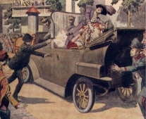 اغتيال فرانس فرديناند على يد غافريلو برينسيب مما ادئ لإشعال فتيل الحرب العالمية الأولى